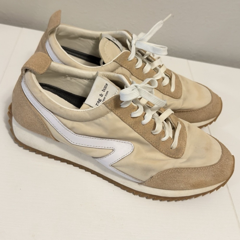 Rag & Bone Retro Runner Sneakers Suede Low Top Tan White Women EU 38